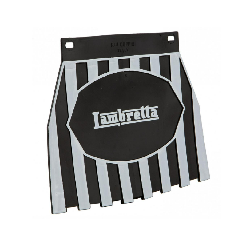 Bavette anti-projection avec écriture "Lambretta" en noir et blanc  chez scooter passion en belgique et en france