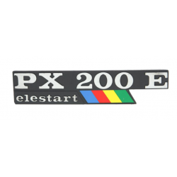 PX200E elestart" badge linkervleugel voor Vespa PX200 E bij scooter passion in belgië