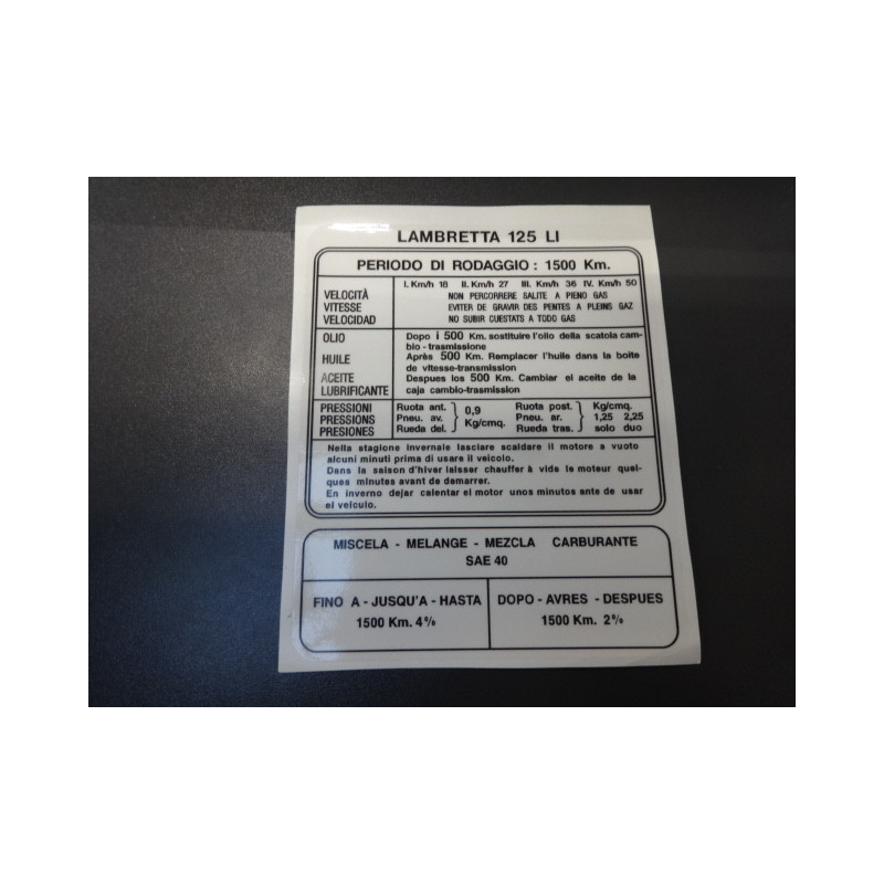 autocollant rodage Lambretta LI 125
