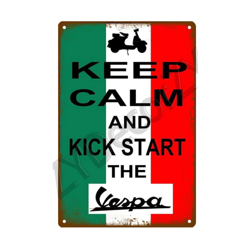Metalen wandbord  "VESPA KEEP CALM" - 20 X 30 cm BIJ SCOOTER PASSION