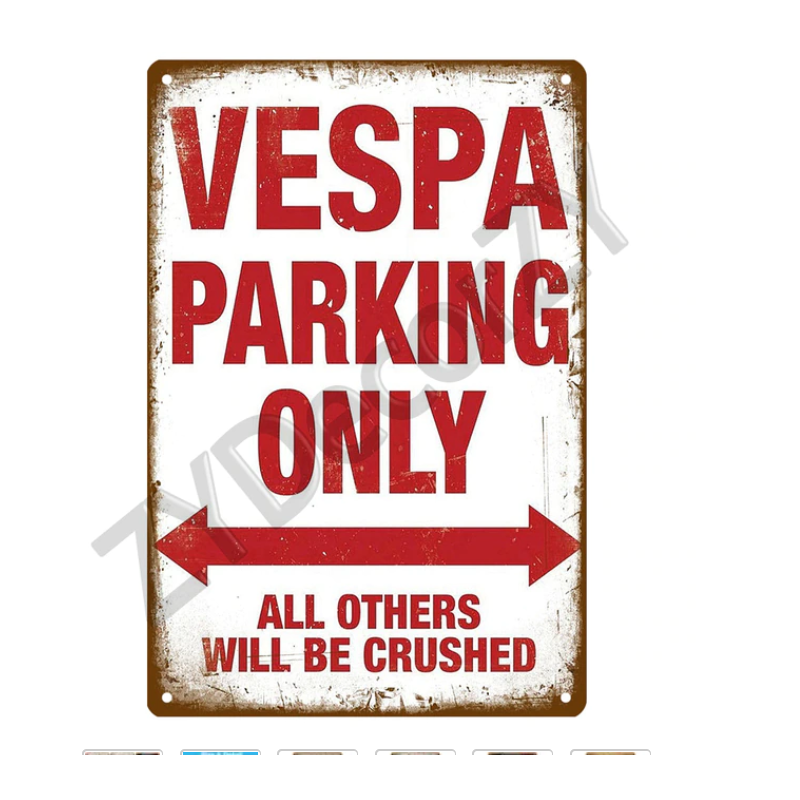Metalen wandbord  "VESPA Parkinf only" - 20 X 30 cm bij scooter passion in België