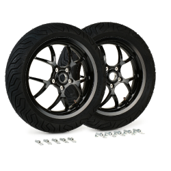 Set 2 velgen BLACK SHINY + banden MICHELIN voor conversie 13 inches Vespa GT, GTL, GTS, GTV