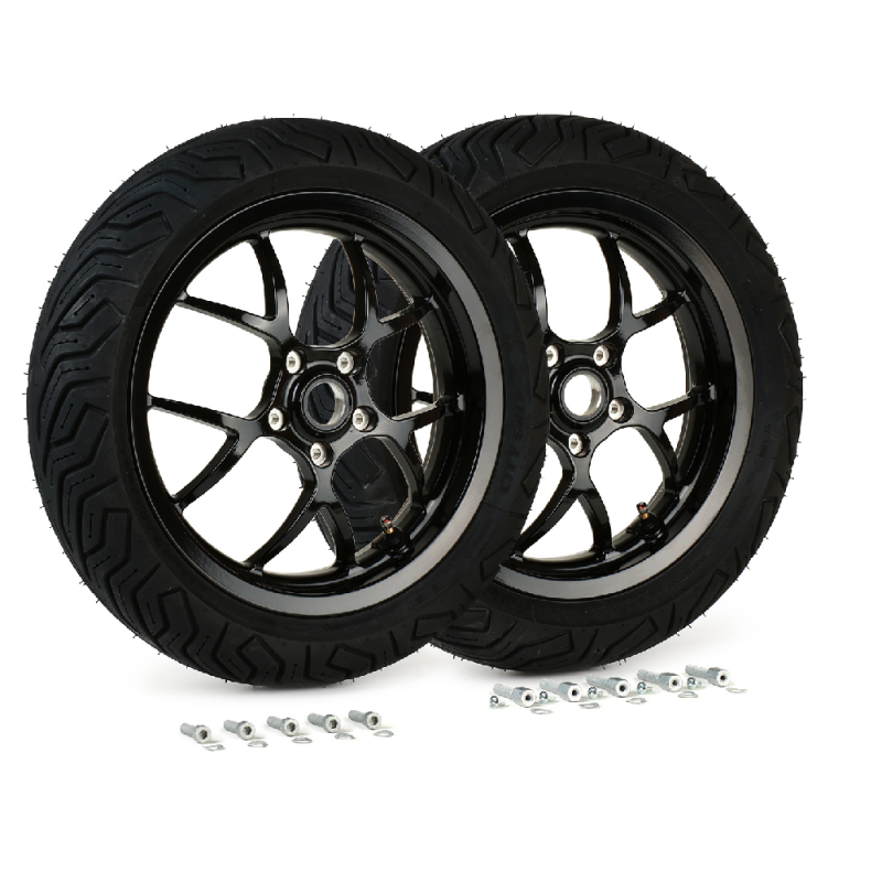 2 jantes NOIRES BRILLANTES + pneus MICHELIN pour conversion 13" Vespa GT, GTL, GTS, GTV- Avec homologation européenne