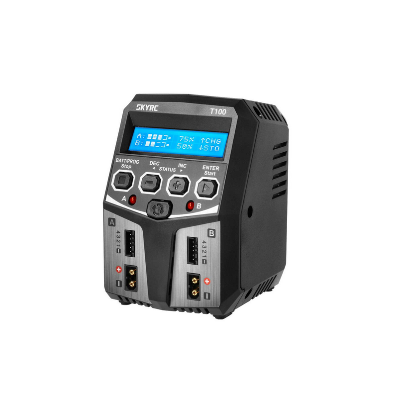 Chargeur modélisme SKYRC T100 AC/DC DUO LiPo 2-4s 5A 2x50W  à vendre en belgique dans votre magasin rc à Liège