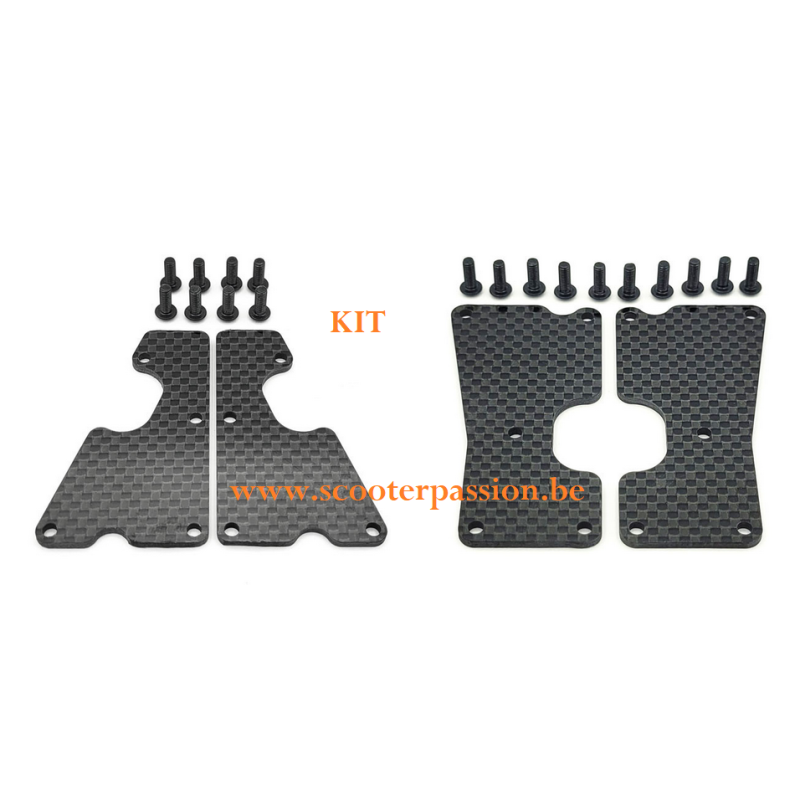 Set 4 GRAPHITE inserts VOORAAN + ACHTERAAN ophaningsarmen rc auto Genius GT8.23 - OPTION