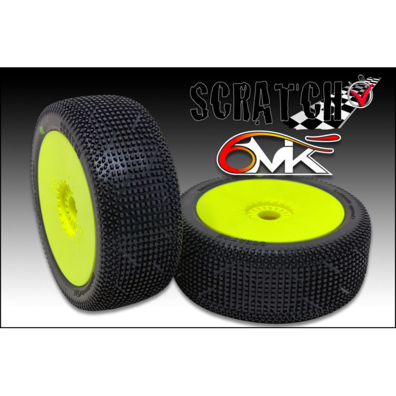Kit 2 pneus TRUGGY SCRATCH 6MIK montés collés sur JANTES JAUNES à vendre belgique france magasin modélisme rc off road
