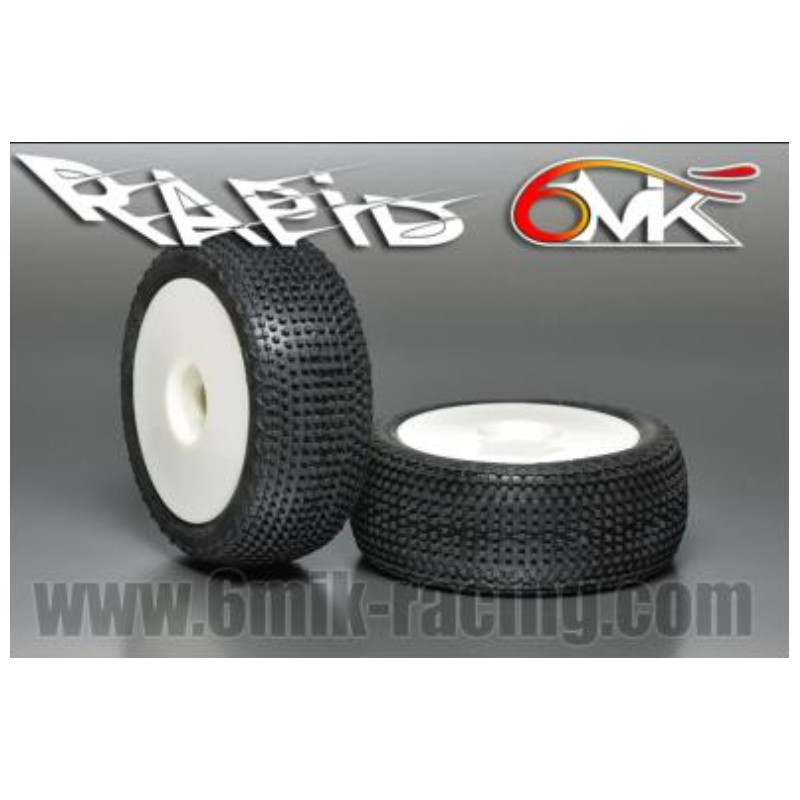 Kit 2 pneus 1/8 BUGGY RAPID 6MIK montés collés sur JANTES BLANCHE avec INSERT ULTRA