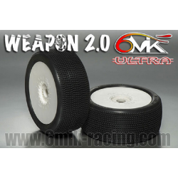 Set 2 banden 1/8 BUGGY WEAPON 2.0 6MIK gemonteerd gelijmd op WIT VELGEN met ULTRA INSERT
