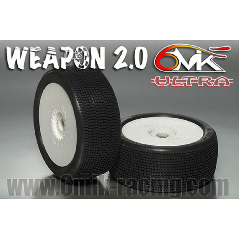 Kit 2 pneus 1/8 BUGGY WEAPON 2.0 6MIK montés collés sur JANTES BLANCHE avec INSERT ULTRA