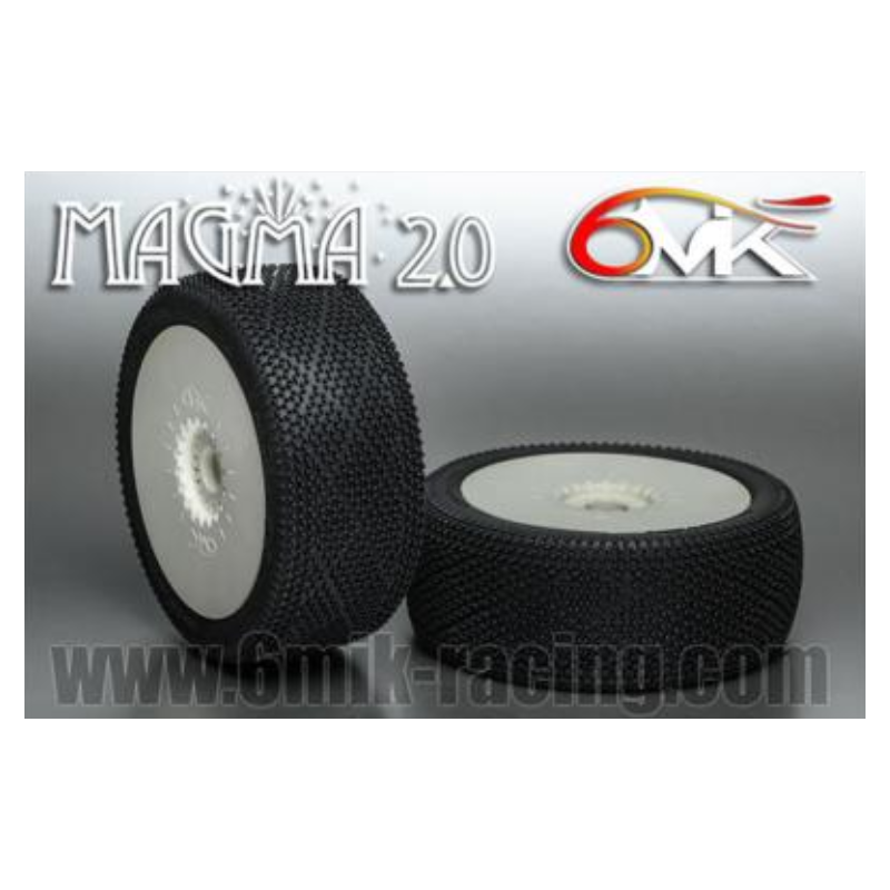 Kit 2 pneus 1/8 BUGGY MAGMA 2.0 6MIK montés collés sur JANTES BLANCHE avec INSERT ULTRA belgique magasin modélisme