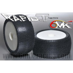 Kit 2 pneus 1/8 TRUGGY RAPID-T 6MIK montés collés sur JANTES BLANCHES avec INSERT ULTRA