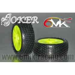 Set 2 banden 1/8 BUGGY JOKER 6MIK gemonteerd gelijmd op WIT VELGEN met ULTRA INSERT