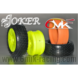 2 pneus 1/8 BUGGY JOKER 6MIK + JANTES JAUNES + INSERT ULTRA magasin modélisme rc off road belgique
