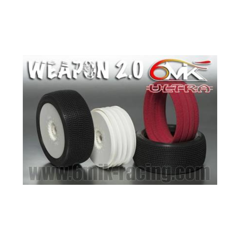 2 pneus 1/8 BUGGY WEAPON 2.0 6MIK + JANTES BLANCHE + INSERT ULTRA