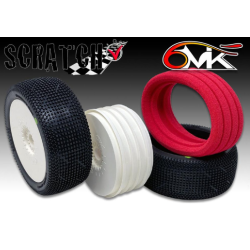 2 pneus 1/8 BUGGY SCRATCH 6MIK + JANTES BLANCHES + INSERT ULTRA à vendre magasin modélisme rc belgique liege no traxxas