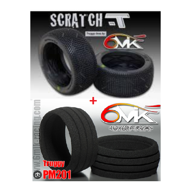 2 pneus 1/8 TRUGGY RC SCRATCH-T 6MIK + INSERT ULTRA à vendre magasin modélisme belgique france