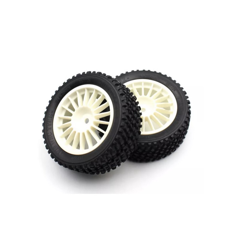 Kit 2 jantes + pneus AVANT voiture rc Rally 1/10 - BLANC