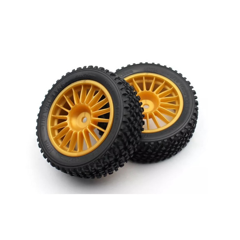 Kit 2 jantes + pneus ARRIERE voiture rc Rally 1/10 - GOLD à vendre magasin modélisme rc