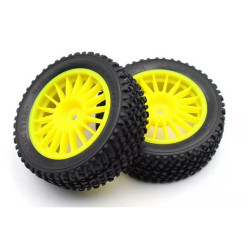 Kit 2 jantes + pneus AVANT voiture rc Rally 1/10 - JAUNE FLUO