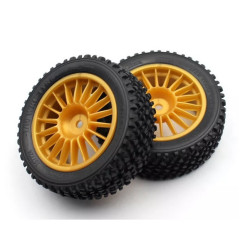 Kit 2 jantes + pneus AVANT voiture rc Rally 1/10 - GOLD