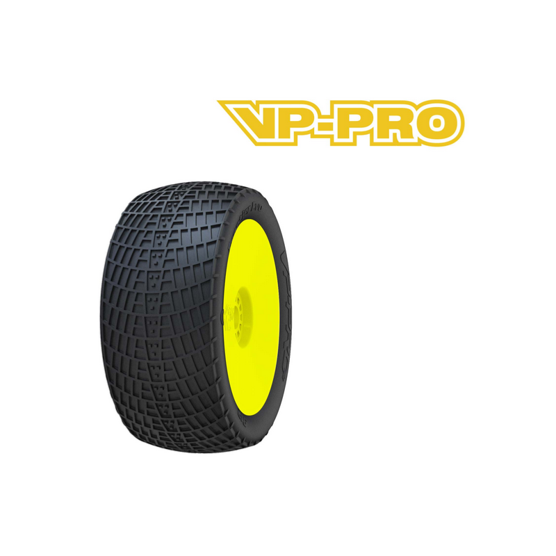 Kit 2 pneus 1/8 TRUGGY VPPRO FRONTIER EVO montés collés sur JANTES JAUNES avec INSERT à vendre magasin modélisme liege