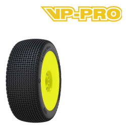 Set 2 banden 1/8 TRUGGY  VP PRO CACTUS EVO gemonteerd gelijmd op GEEL VELGEN met VP PRO INSERT te koop modelbouw winkel belgie