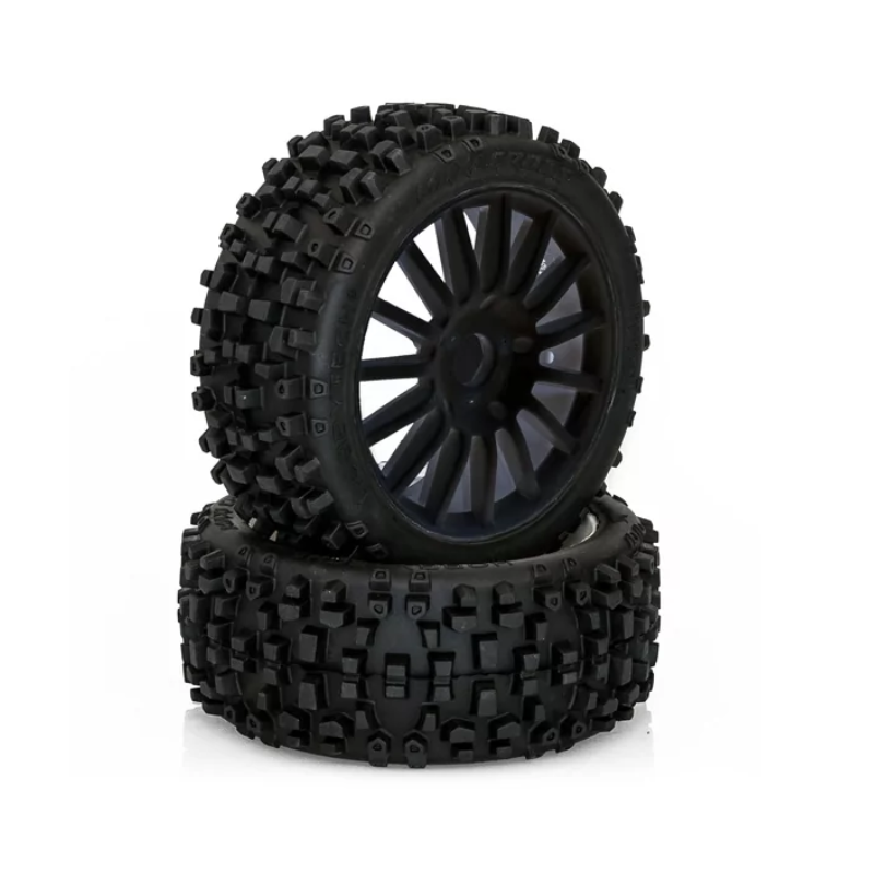Kit 2 pneus 1/8 BUGGY MAXI CROSS  montés collés sur JANTES NOIRES Hobbytech ROGUE BUGGY à vendre magasin modélisme rc