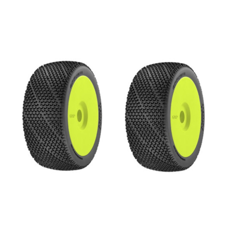 Kit 2 pneus 1/8 BUGGY M30 TRIKY montés collés sur JANTES JAUNES avec INSERT