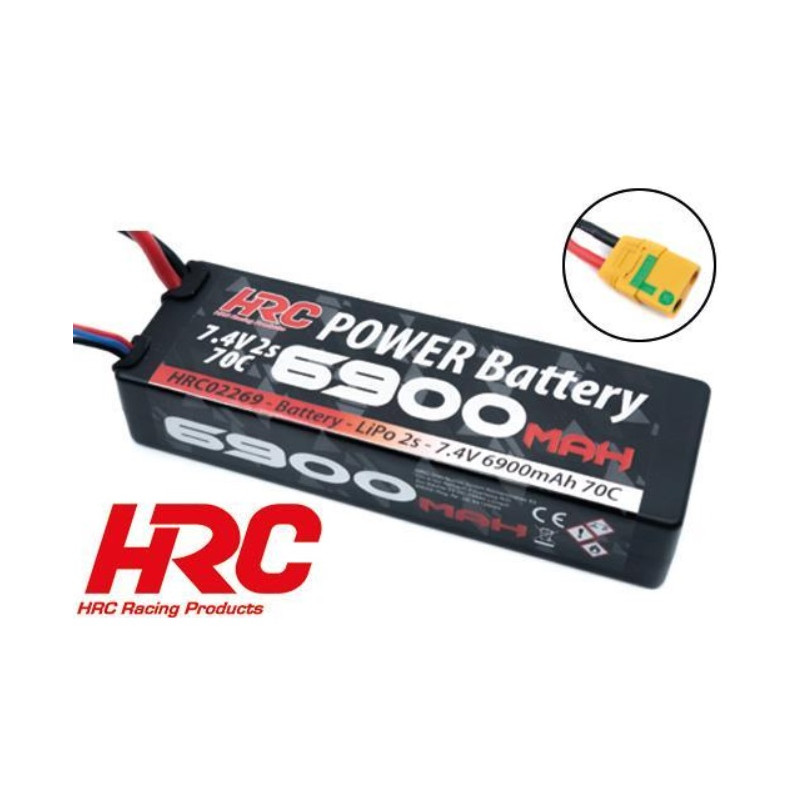 Batterie Accu LiPo HRC - 2S - 7.4V 6900mAh 70C - HARD CASE - XT90