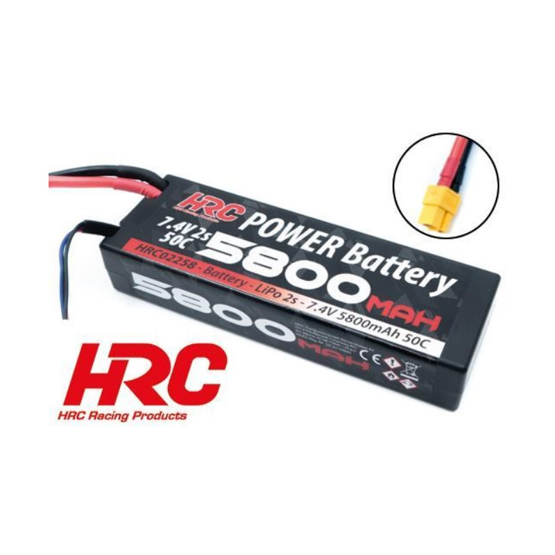 Batterij Akku LiPo HRC - 2S - 7.4V 5800mAh 70C - HARD CASE - XT60 te koop belgie rc winkel