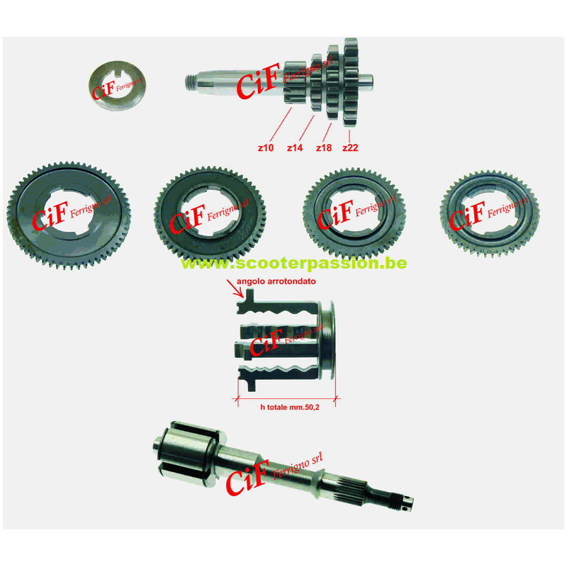 Set versnellingksbak 4 versnellingen type PK vespa smallframe conversie belgie