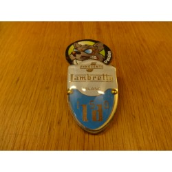 Embleem beenschild  BLAUW "LD 150"  Lambretta LD150 1954 - 57 bij scooter passion in belgië