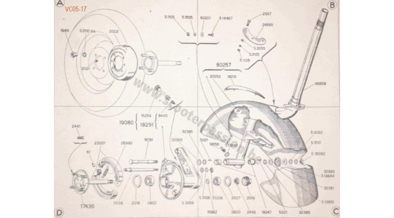 Fourche, garde-boue avant, moyeu et frein avant