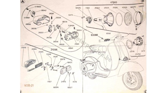 Phare, feu, commutateur et klaxon