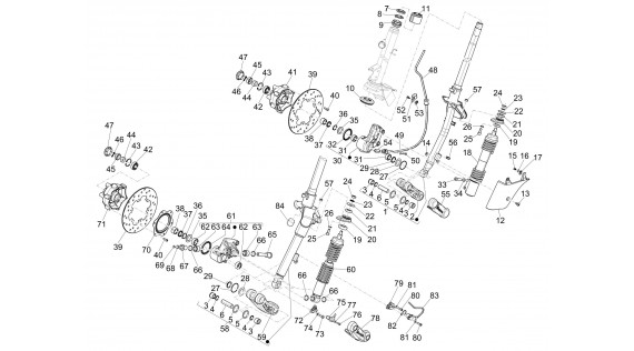 Tube et roulements de fourche, amortisseur avant, disque et frein avant 