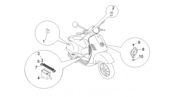 Batterie, klaxon et relais
