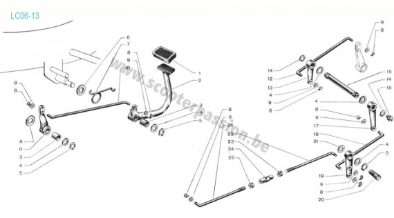Pédale de frein arrière - Système à tringle