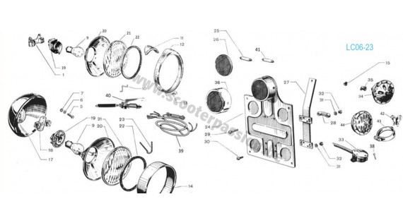 Phares, klaxon, commutateur, faisceau et porte-plaque
