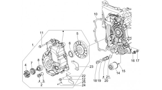 Rotor d'allumage, pompe à eau et filtre à huile 