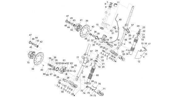 Tube et roulements de fourche, amortisseur avant, disque et frein avant 