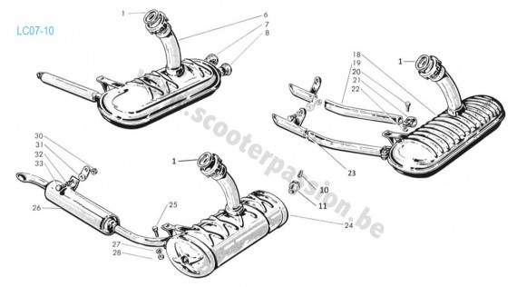 Echappements Lambretta 150 D, LD 1954 à 1956, 125 LD 1956, 125-150 LD 1957