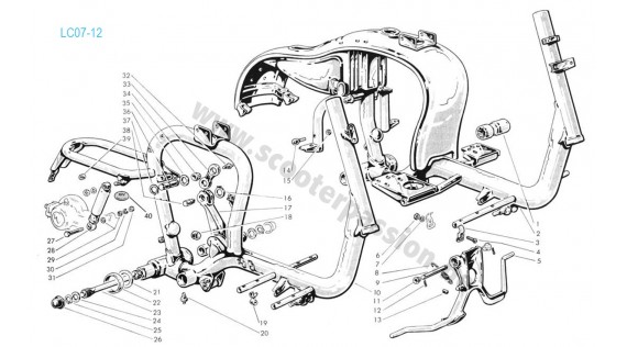 Barre de torsion, châssis, béquille et amrotisseur arrière