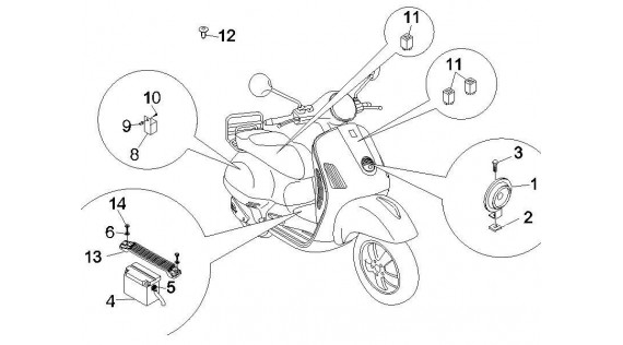 Batterie, klaxon et relais