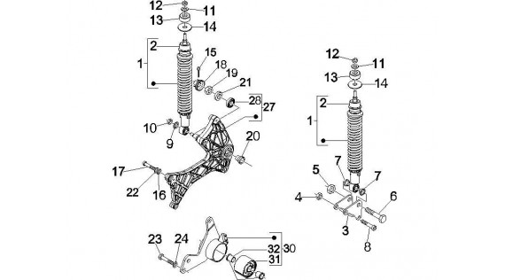 Amortisseur arrière et bras oscillant latéral 