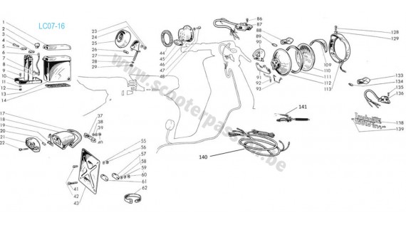 Phares, klaxon, commutateur, faisceau et porte-plaque - Modèles LD 57