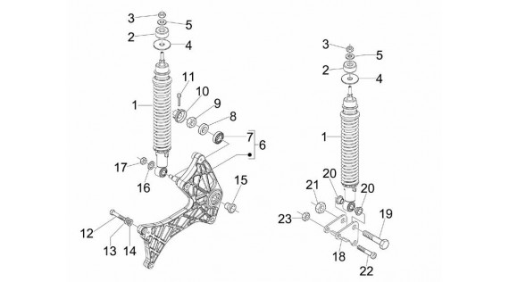 Amortisseurs arrière et bras oscillant latéral