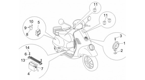 Batterie, klaxon et relais 