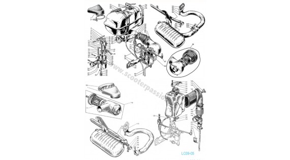 Réservoir, échappement et carburateur  Lambretta Serie 1 LI 125-150