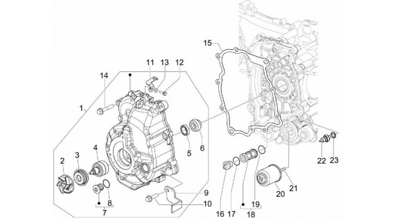 Pompe à eau, rotor et filtre à huile
