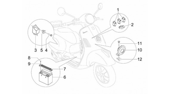 Batterie, klaxon et relais